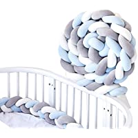 Trenzado Cuna Bebe Parachoques 2m Protector Cama Bebé Serpiente Protector Para Cunas (Azul + Blanco + Gris)